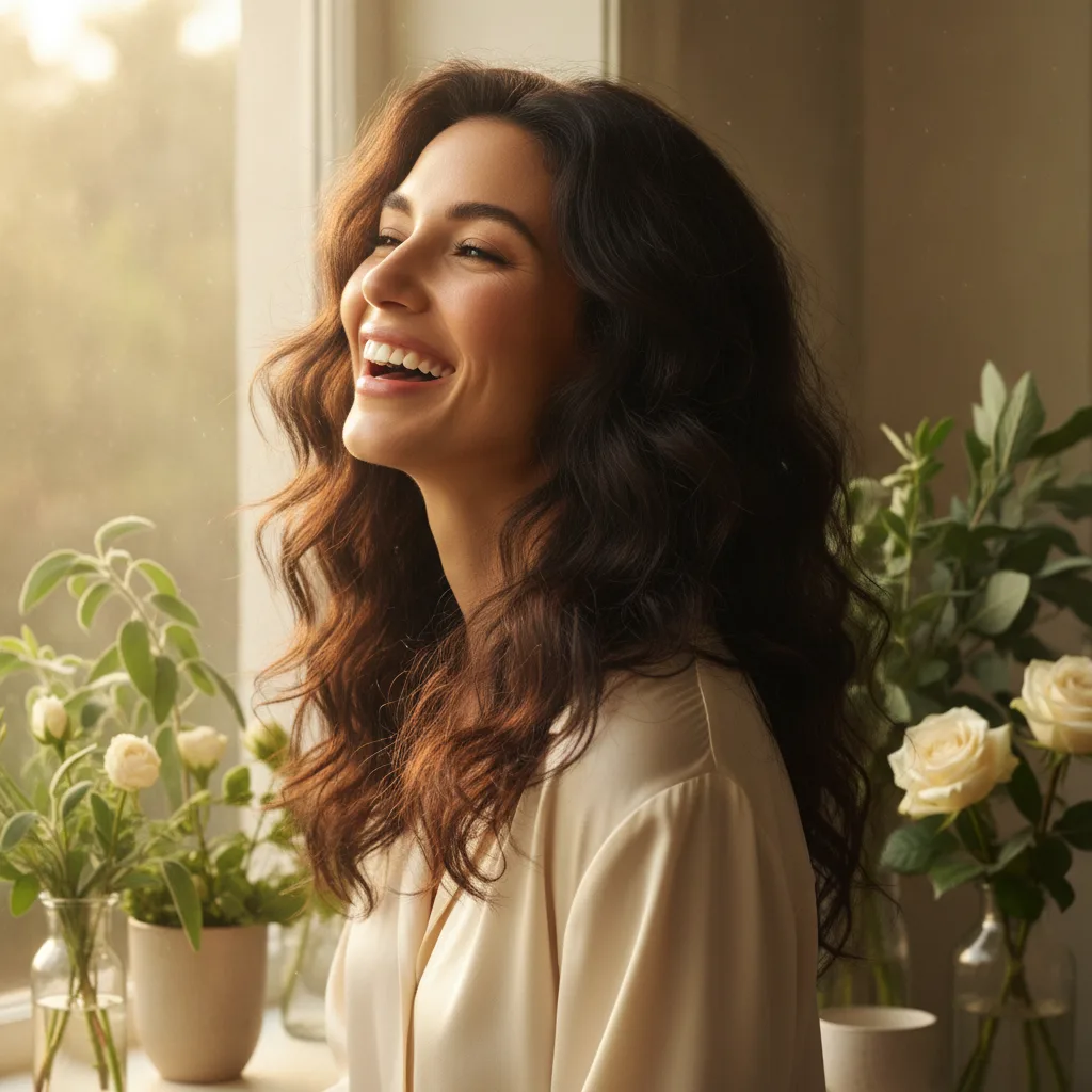 Woman radiating confidence with full healthy hair